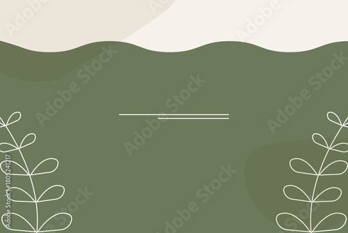 Valokuvatapetti Abstract Green Background with Botanical Line Art – Organic Minimal Design