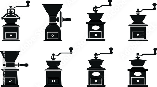 Collection of Black Coffee Grinder Silhouettes for Cafes and Coffee Lovers
