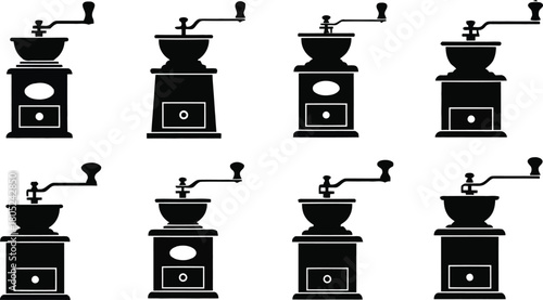 Coffee Grinder Icons A Collection of Traditional and Vintage Coffee Mills in Silhouette