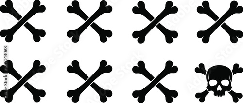 Vector illustration set showing the evolution of a danger symbol from crossed bones to a skull