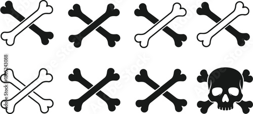 Skull and Crossbones Icon Set in Various Styles for Halloween and Pirate Themes