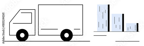 Delivery truck alongside ascending bar graph representing progress in shipping, logistics, and transportation. Ideal for business growth, logistics, data analysis, shipment tracking, supply chain