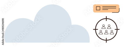 Cloud with crosshair focusing on user group and data application window. Ideal for data analysis, cloud service, digital marketing, customer segmentation, user analytics, technology, team
