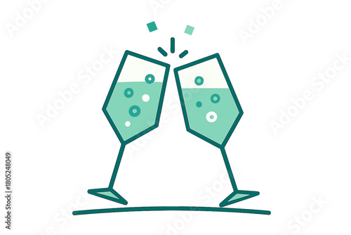 Festive Champagne Toast. New Year Champagne. Flat minimalist vector illustration of New Year Champagne. Two