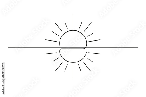 Icy Dawn Reflections. Icy dawn reflections. Minimalistic one-line drawing sunrise over a frozen lake with soft