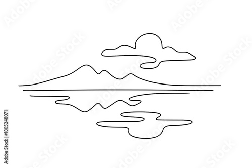 Icy Twilight Reflections. Frozen twilight reflections. Minimalistic one-line drawing dusk sky reflected on icy