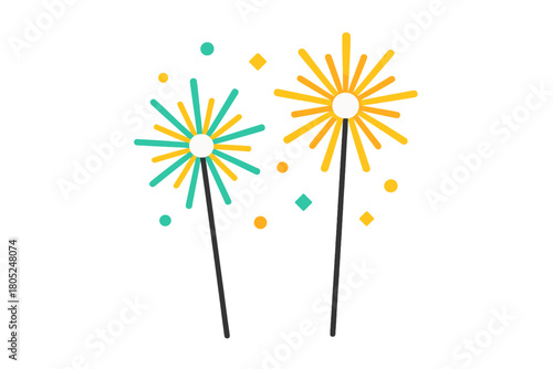 Sparklers' Radiant Celebration. Sparklers Glow. Flat minimalist vector illustration of Sparklers Glow.