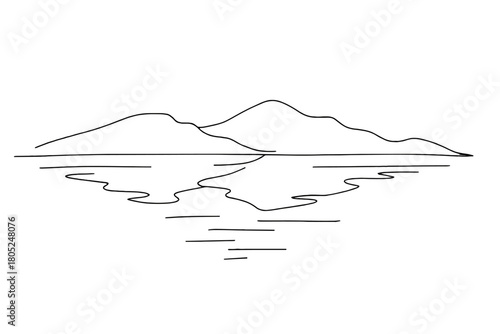 Glacial Water Reflection. Glacial water reflections. Minimalistic one-line drawing calm frozen surface with
