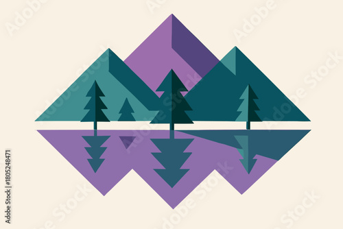 Minimalist Lake Reflections. Frozen lake reflections. geometric sans heavy, flat fills, long angled cool