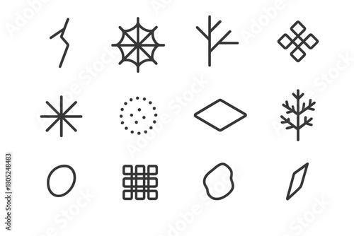 Frozen Microstructure Icons. Frozen microstructures. Line outline icon set of Frozen microstructures: micro