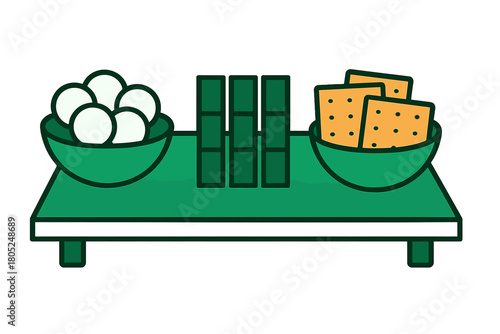 S’mores Prep Essentials. S’mores Prep Table. Flat minimalist vector illustration of a S’mores Prep Table. A
