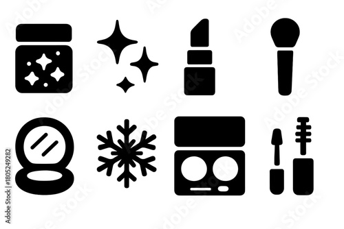 Winter Sparkle Icons. Winter sparkle look. Filled icon set of Winter sparkle look: glitter pot, star spark,