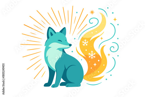 Magical Arctic Fox. Magical arctic fox. Its tail flickers with shimmering frost as snow crystals orbit in soft