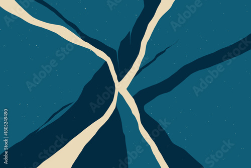 Glacial Fissures Art. Glacial crack detail minimalist flat illustration of deep blue ice fissures forming bold