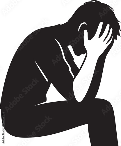Anxiety pose head in hands silhouette vector