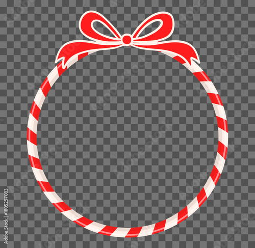 Fotografija Vector round candy cane frame with bow, red and white circle border for Christma