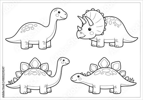 Dinosaur coloring page with cute cartoon dinosaurs