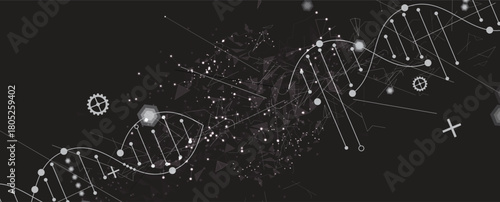 Technology hexagons backgrpund, DNA strands, connected neural web