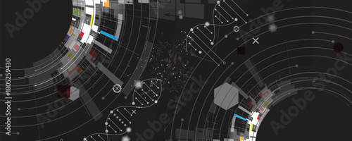 Technology hexagons backgrpund, DNA strands, connected neural web