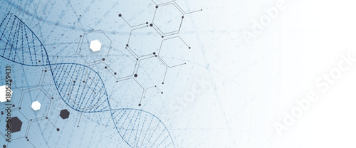 Technology hexagons backgrpund, DNA strands, connected neural web