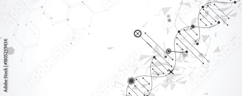 Technology hexagons backgrpund, DNA strands, connected neural web