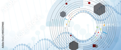 Technology hexagons backgrpund, DNA strands, connected neural web