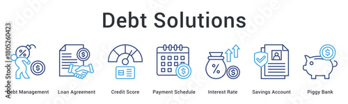 Debt solutions manage obligations through loan agreements and payment schedules balancing interest rates with savings growth.