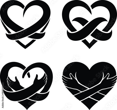 Embrace Heart Symbols Vector – Love Hug Logo Clipart Set