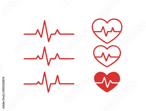 Heartbeat line icons with heart symbols representing health and vitality