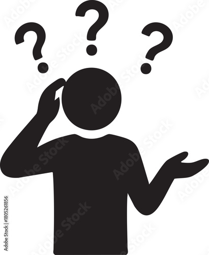 Confused person with question marks silhouette vector