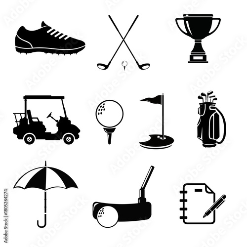 Golf Icons Set Silhouette Illustration Vector
