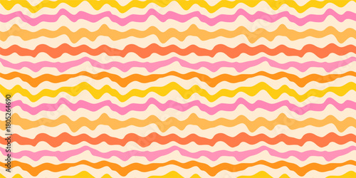 Fototapeta Yellow, orange and pink crazy warped stripes vector seamless pattern, boho summe