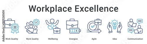 Workplace excellence maintains work quality and wellbeing energizing teams with agile ideas through effective communication.