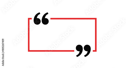 A simple graphic of quotation marks enclosed within a red rectangular frame