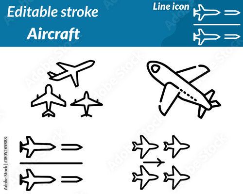 Aircraft set line icon precision and global connectivity. Ideal for airlines travel apps logistics aerospace industries and navigation tools. This icon represents innovation exploration.