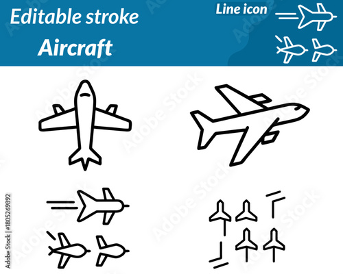 Aircraft set line icon precision and global connectivity. Ideal for airlines travel apps logistics aerospace industries and navigation tools. This icon represents innovation exploration.