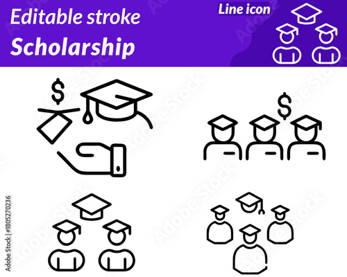 Scholarship set line icon. Education opportunity financial assistance. Ideal for schools universities educational and funding programs. This icon conveys learning merit empowerment and encouragement. 