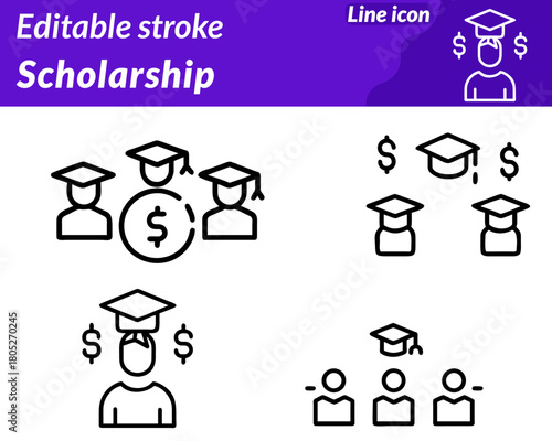 Scholarship set line icon. Education opportunity financial assistance. Ideal for schools universities educational and funding programs. This icon conveys learning merit empowerment and encouragement. 
