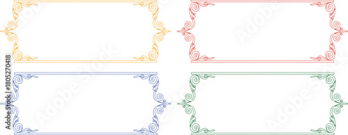 Elegant decorative frames collection in yellow, red, blue, and green for invitations or design elements; add a refined touch to your creative projects