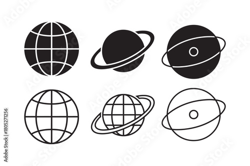 Internet globe icon set in silhouette and outline style