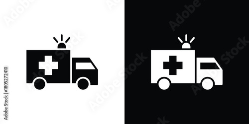 Ambulance icons in black and white shilhouette style for App Ui