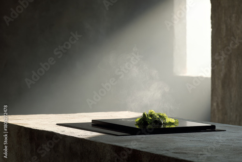 portrait of strongnecked man with wet hair and pronounced jawline against ultrabright clean background