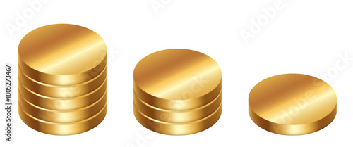 Golden coins set. Vector isometric illustration isolated on white background.