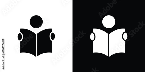 Book open reader icons in black and white shilhouette style for App Ui