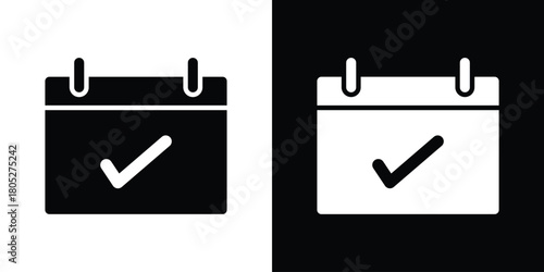 Calendar check icons in black and white shilhouette style for App Ui