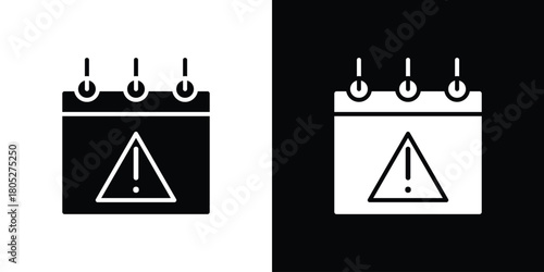 Calendar exclamation icons in black and white shilhouette style for App Ui