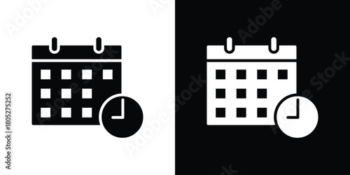 Calendar clock icons in black and white shilhouette style for App Ui