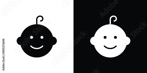Child head icons in black and white shilhouette style for App Ui