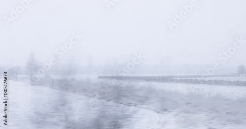 Winter Landscape Viewed Through Foggy Train Window