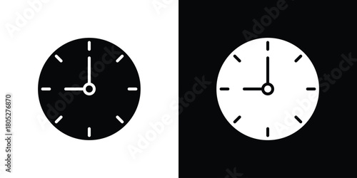 Clock nine icons in black and white shilhouette style for App Ui